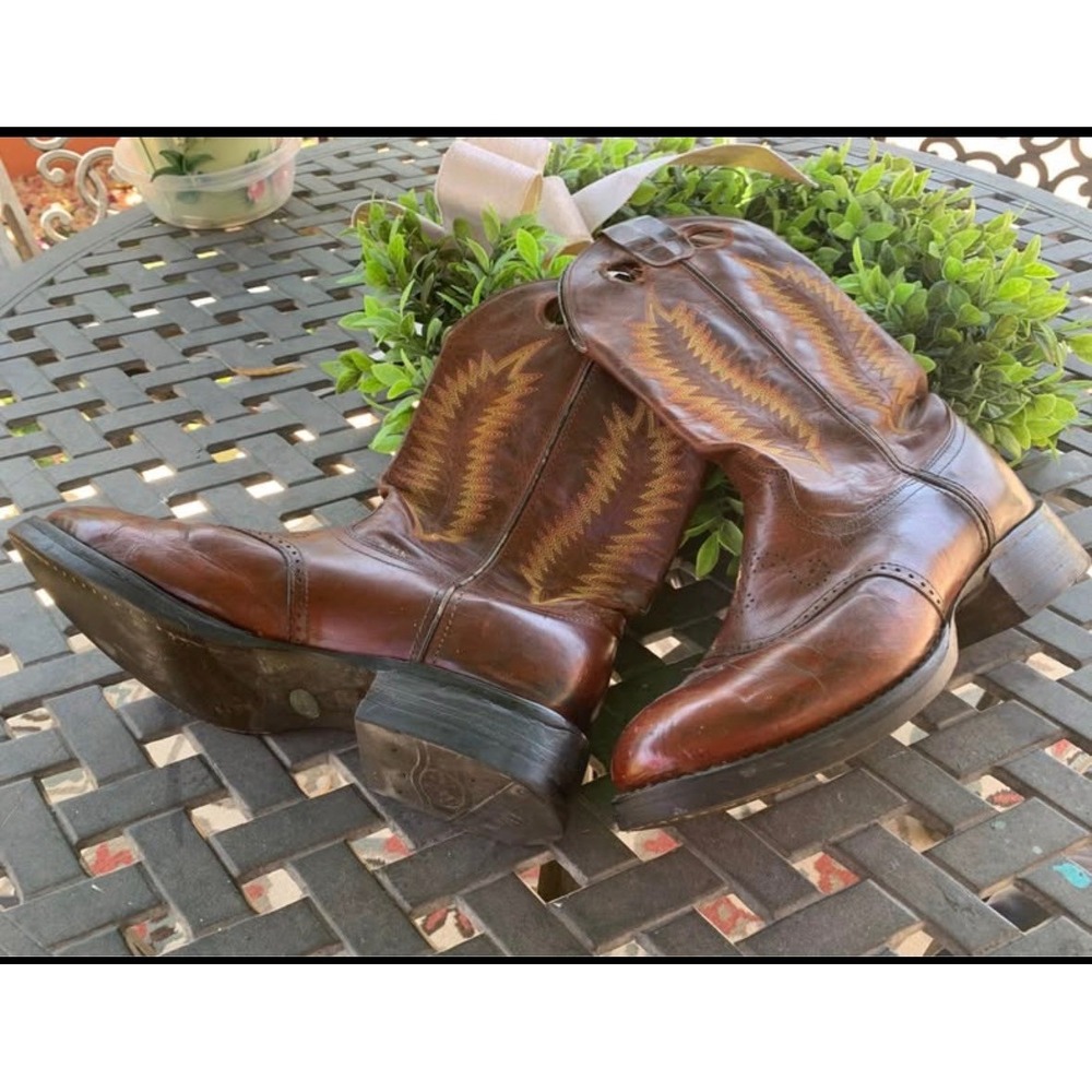 Cowtown Mens Brown Leather Western Cowboy Boots Oil Resistant Wingtip Stitching